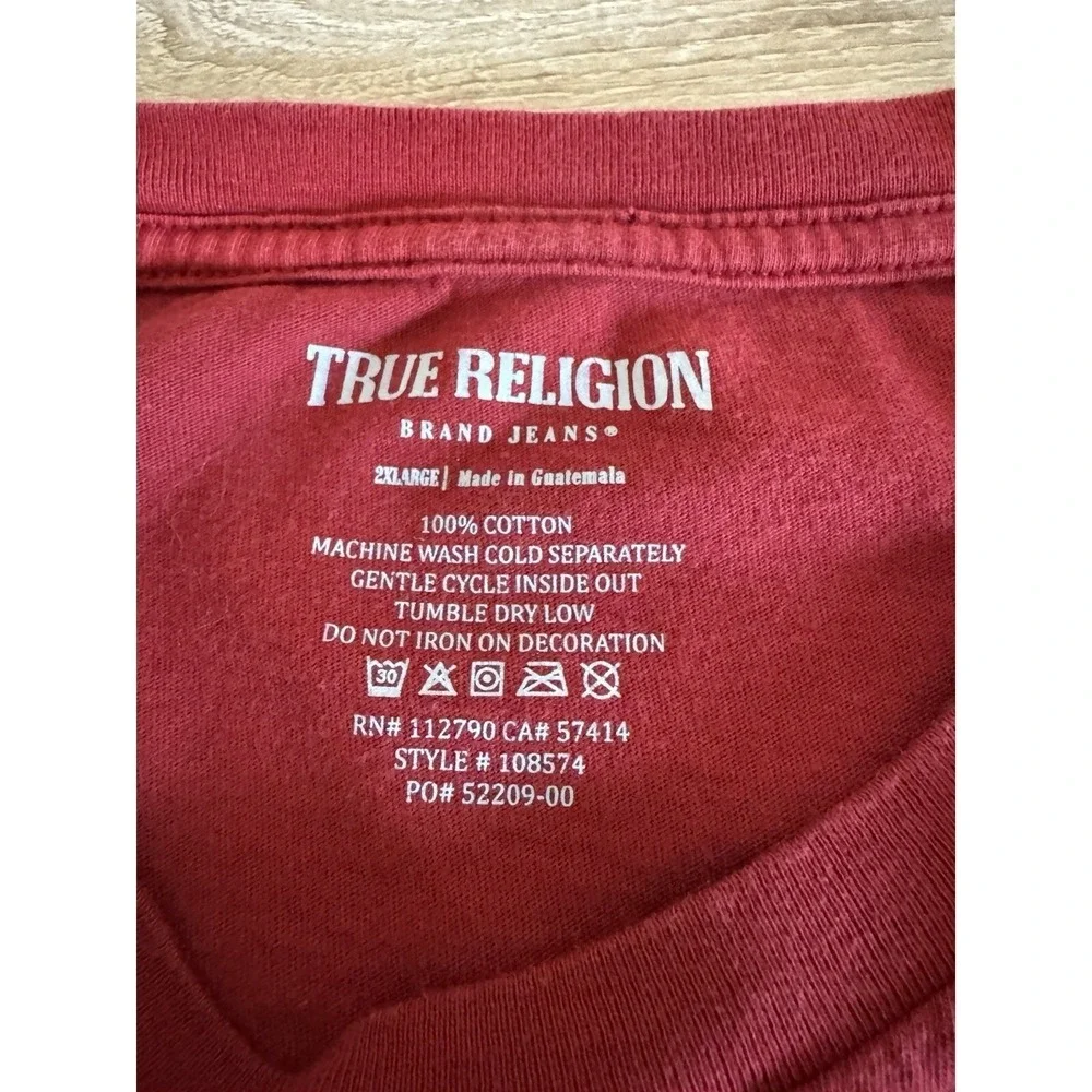 True Religion Shirt Men's 2XL Red Gold Foil Metallic Buddha Logo Cotton T-Shirt